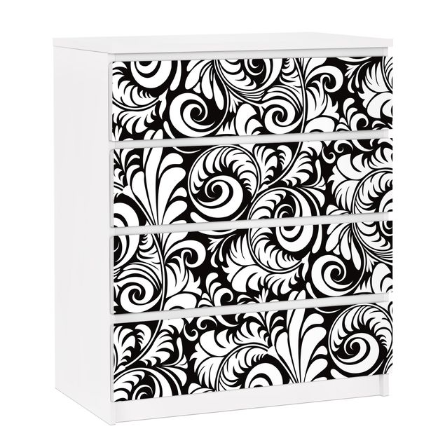 Láminas adhesivas en blanco y negro Black And White Leaves Pattern