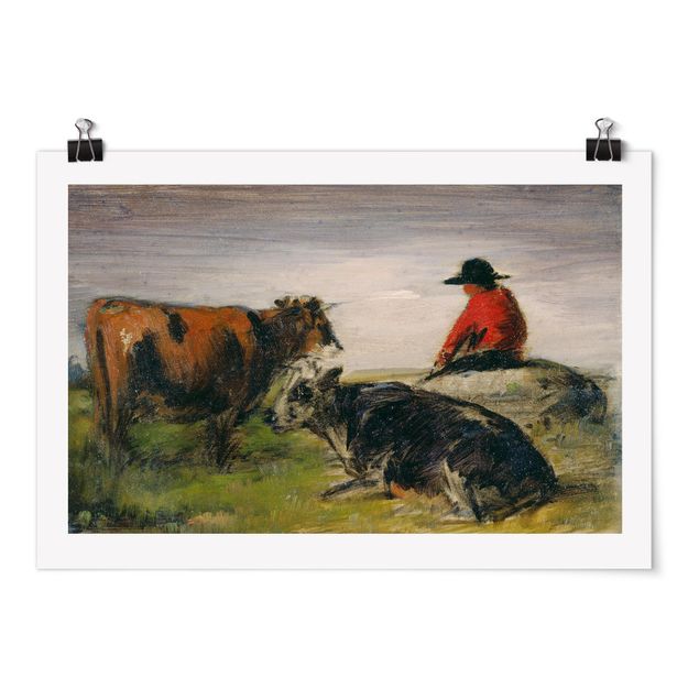 Póster de cuadros famosos Wilhelm Busch - Shepherd with Cows
