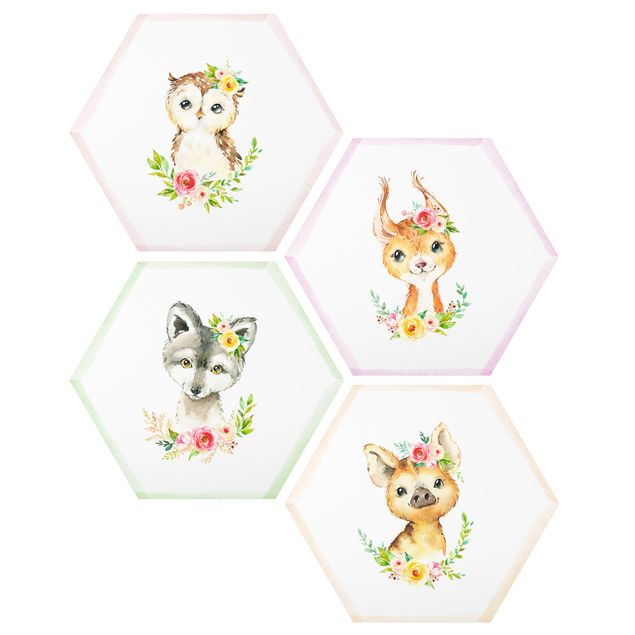 Cuadros decorativos modernos Watercolour Forest Animals With Flowers Set IV