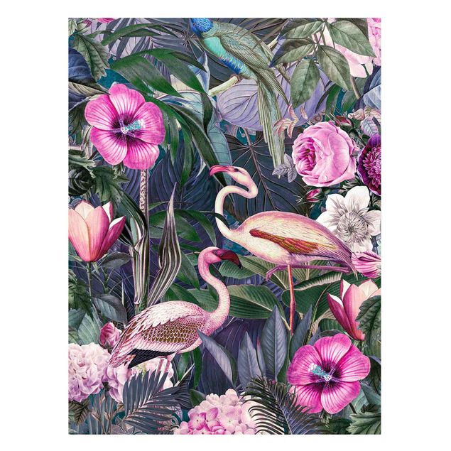 Tableros magnéticos flores Colourful Collage - Pink Flamingos In The Jungle