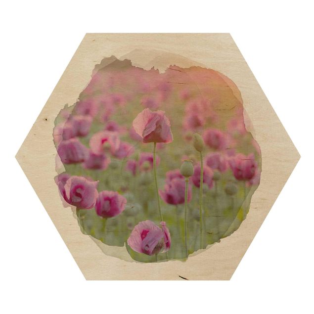 cuadros hexagonales WaterColours - Violet Poppy Flowers Meadow In Spring