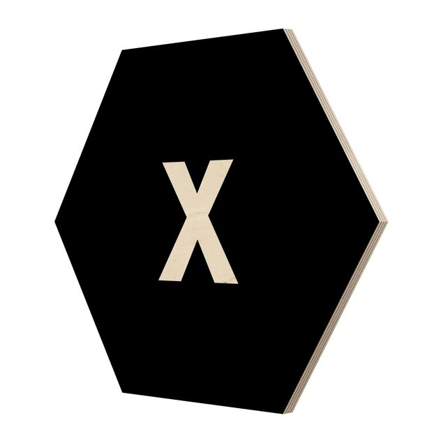Hexagon Bild Holz - Buchstabe Schwarz X
