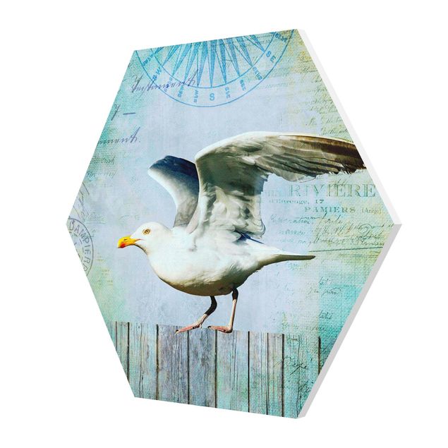 Cuadros Haase Vintage Collage - Seagull On Wooden Planks