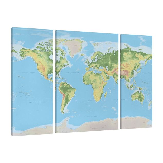 Lienzos de mapamundi Physical World Map