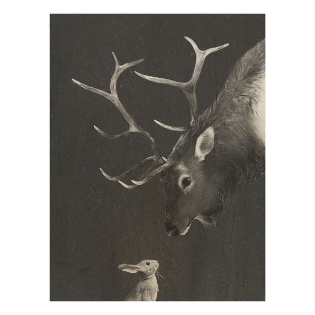 Cuadros Laura Graves Arte Illustration Deer And Rabbit Black And White Drawing