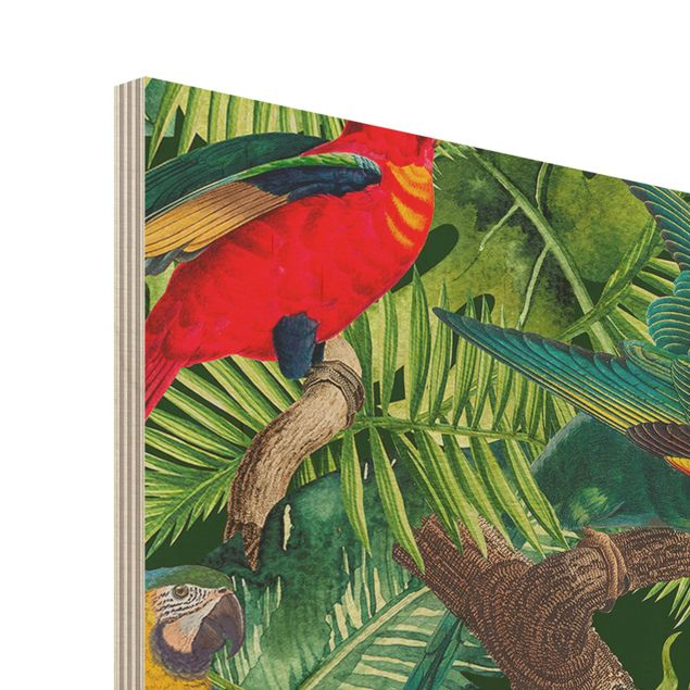 Cuadros en madera Colourful Collage - Parrots In The Jungle