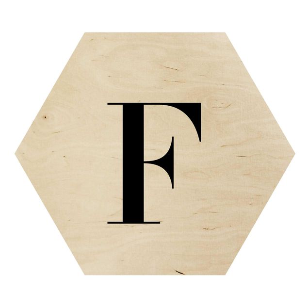 Hexagon Bild Holz - Buchstabe Serif Weiß F