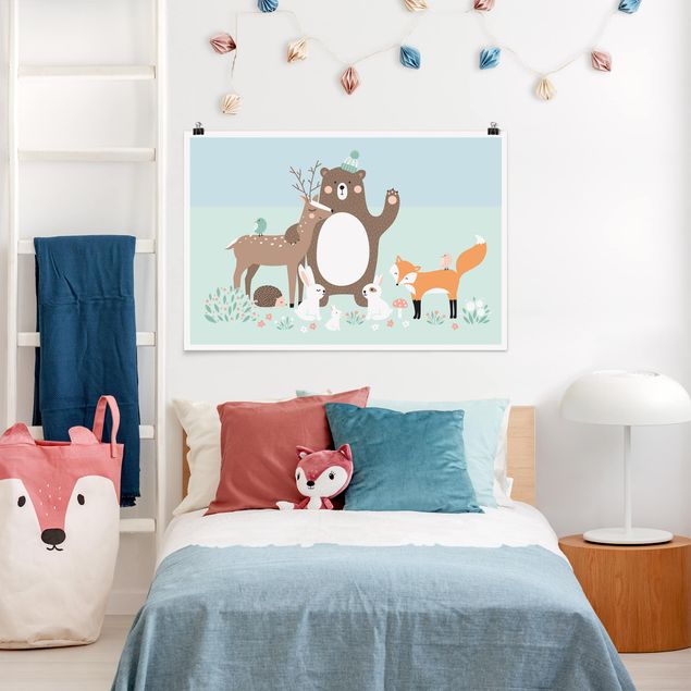 Decoración infantil pared Forest Friends with forest animals blue