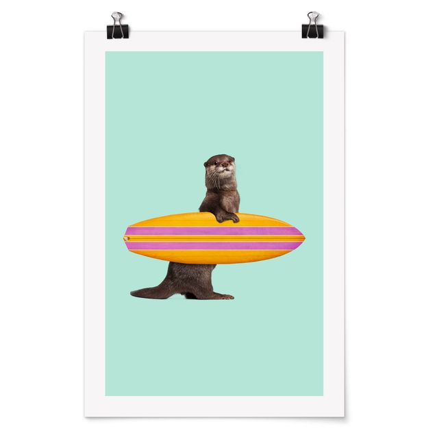 Póster animales Otter With Surfboard