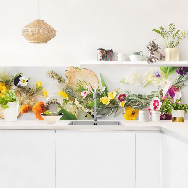 Salpicadero cocina adhesivo especias y hierbas Fresh Herbs With Edible Flowers