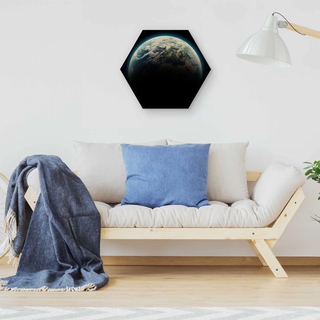 cuadro hexagonal Illuminated Planet Earth