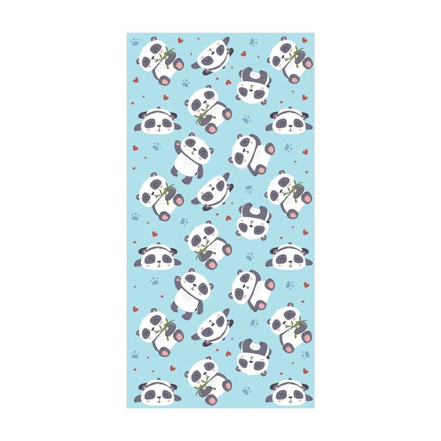 Alfombras modernas Cute Panda With Paw Prints And Hearts Pastel Blue