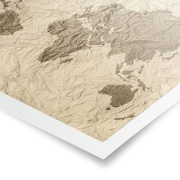 Cuadros en tonos beige y marrón Paper World Map Beige Brown