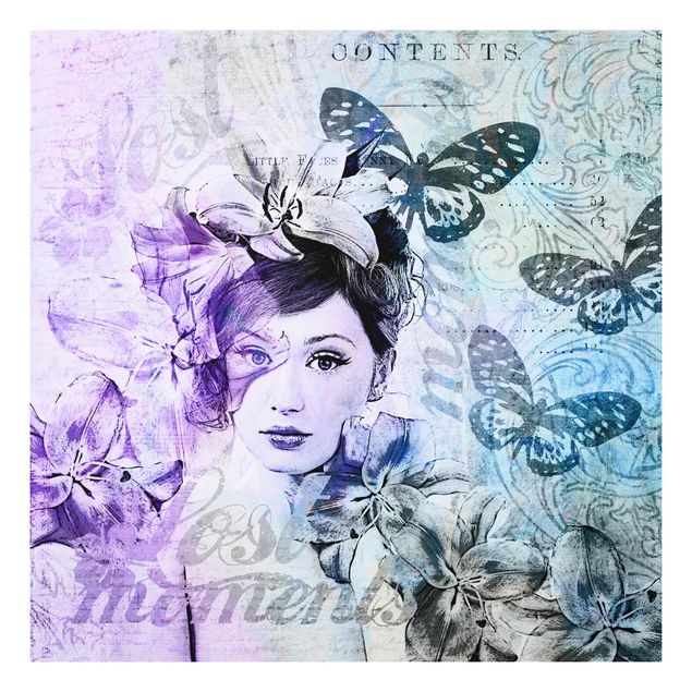 Cuadros de mariposas y flores Shabby Chic Collage - Portrait With Butterflies