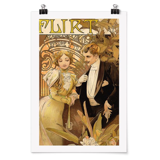 Estilos artísticos Alfons Mucha - Advertising Poster For Flirt Biscuits