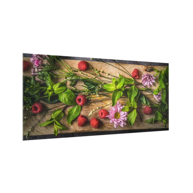 Panel antisalpicaduras cocina especias y hierbas Flowers Raspberry Mint