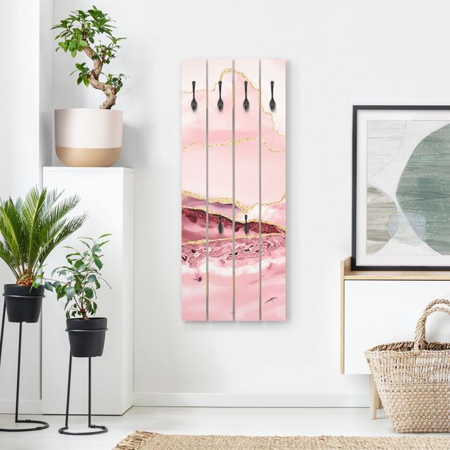 Percheros de pared shabby chic Abstract Mountains Pink With Golden Lines