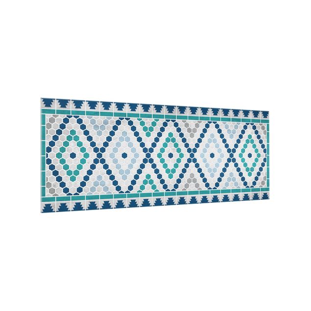 Salpicadero cocina cristal Moroccan tile pattern turquoise blue