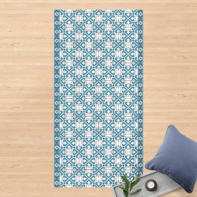 alfombra de terraza Geometrical Tile Mix Hearts Blue Grey