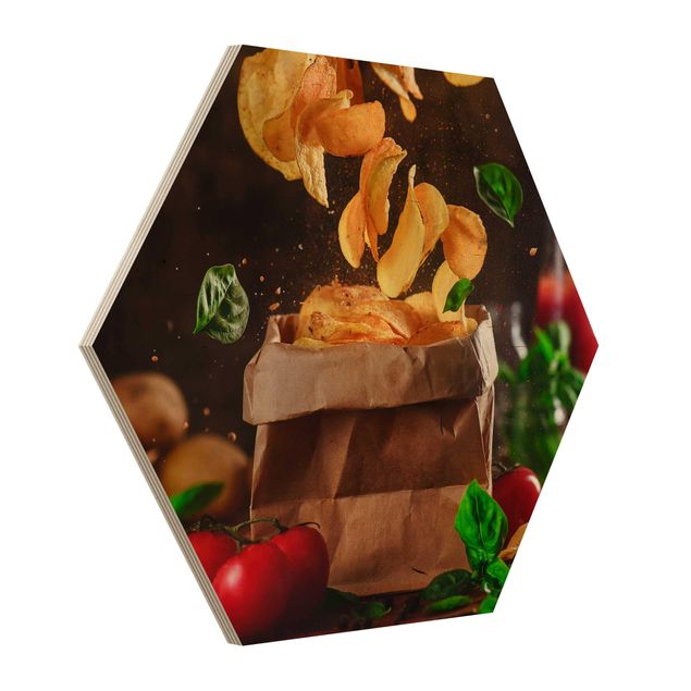 Hexagon Bild Holz - Tomate-Basilikum-Snack