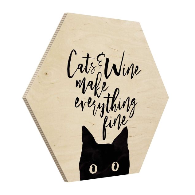 cuadros hexagonales Cats And Wine make Everything Fine