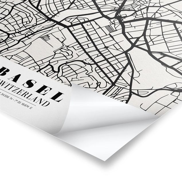 Láminas decorativas Basel City Map - Classic