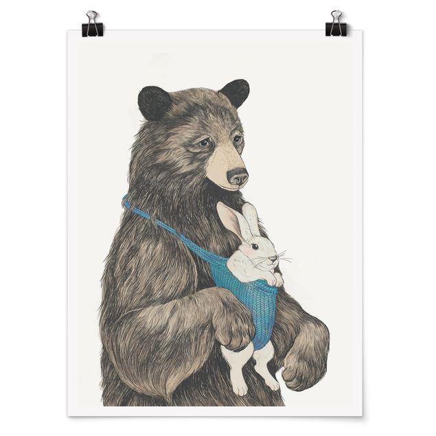 Láminas animales Illustration Bear And Bunny Baby