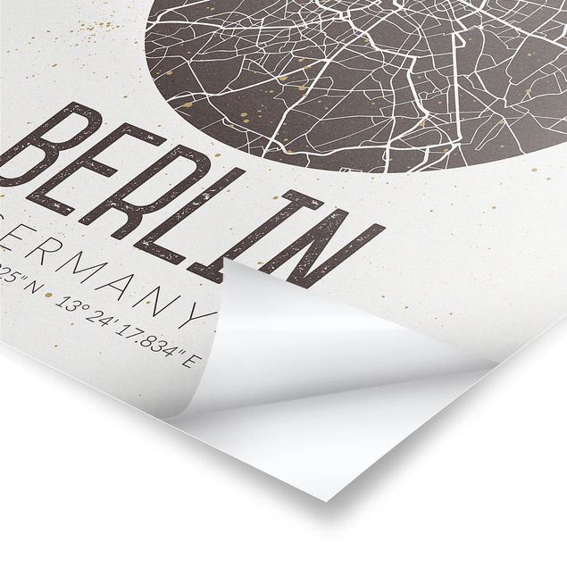 Cuadros en blanco y negro City Map Berlin - Retro