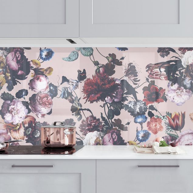 Decoración de cocinas Old Masters Flowers With Tulips And Roses On Pink