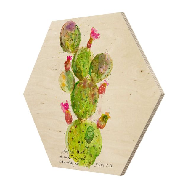 Hexagon Bild Holz - Kaktus mit Bibelvers III