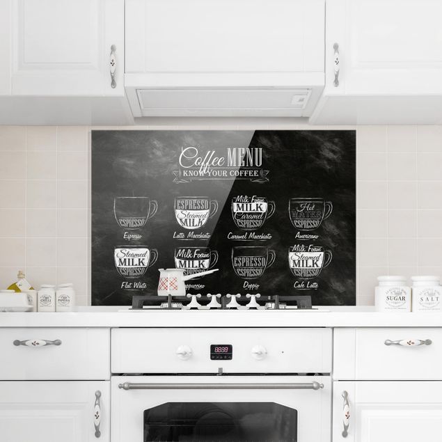 Salpicadero cocina cristal Coffees chalkboard