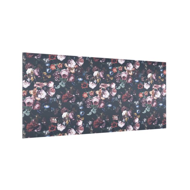 Panel antisalpicaduras cocina patrones Old Masters Flowers With Tulips And Roses On Dark Gray