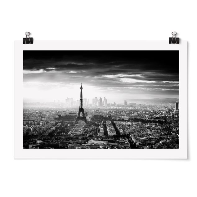 Póster blanco y negro The Eiffel Tower From Above Black And White