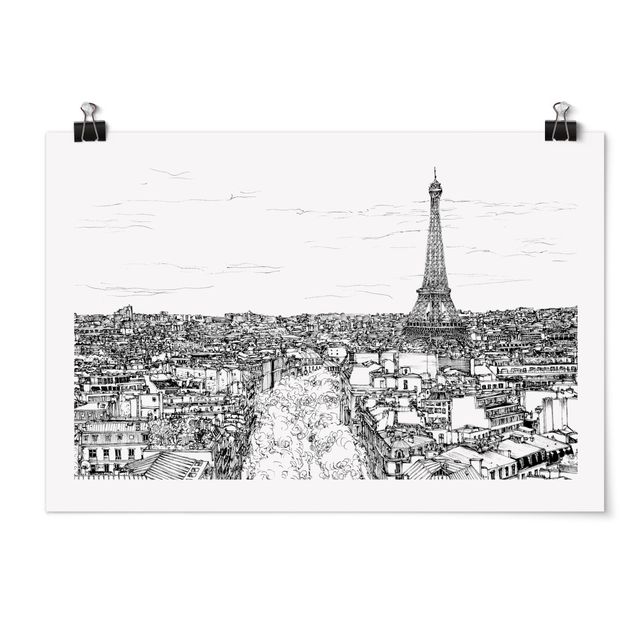 Póster blanco y negro City Study - Paris
