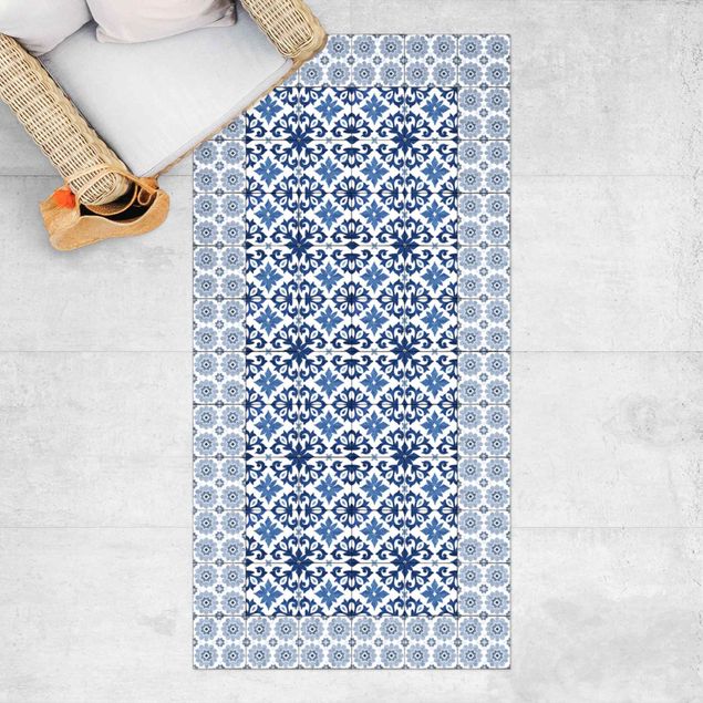Alfombras para exterior Moroccan Tiles Floral Blueprint With Tile Frame