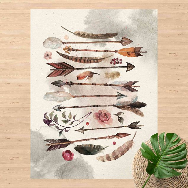 Alfombra exterior Boho Arrows And Feathers - Watercolour