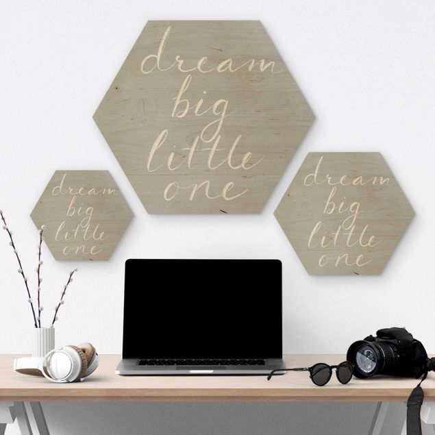 Hexagon Bild Holz - Holzwand grau - Dream big