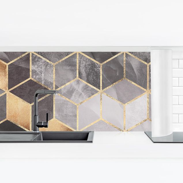 revestimiento pared cocina Black And White Golden Geometry