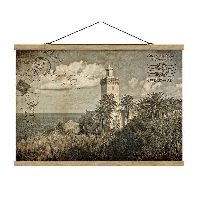 Cuadros con mar Vintage Postcard With Lighthouse And Palm Trees