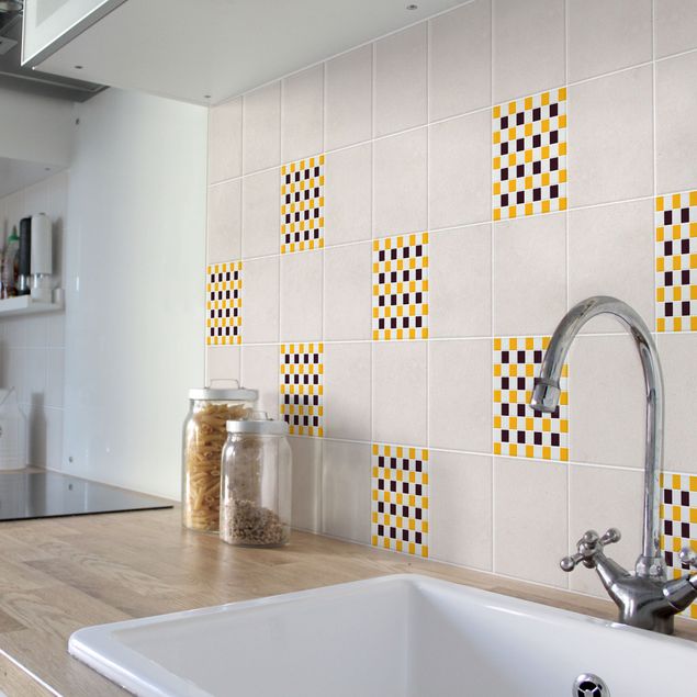 Adhesivos para azulejos patrones Mosaic Tiles Aubergine Melon Yellow