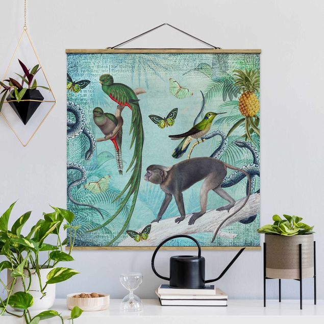 Cuadros monos Colonial Style Collage - Monkeys And Birds Of Paradise
