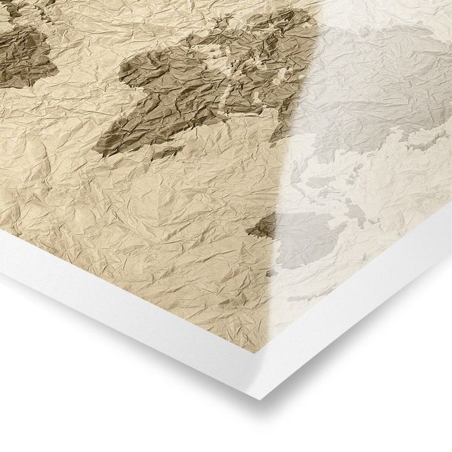 Cuadros decorativos Paper World Map Beige Brown