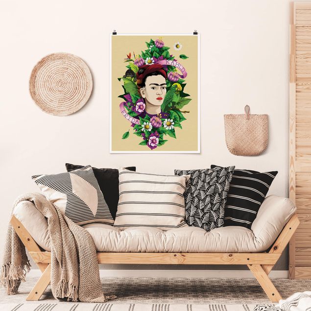 Cuadros de mariposas y flores Frida Kahlo - Frida, Monkey And Parrot