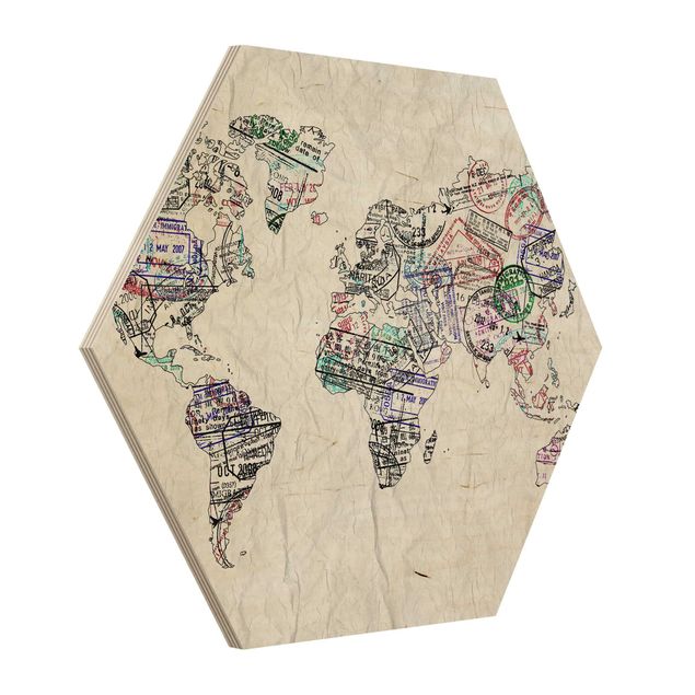 cuadros hexagonales Passport Stamp World Map