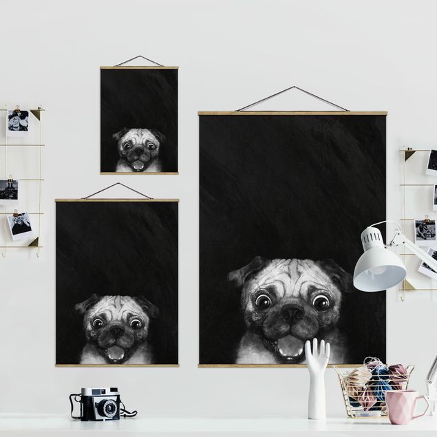 Cuadro negro Illustration Dog Pug Painting On Black And White