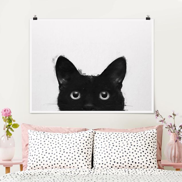Cuadros de gatos Illustration Black Cat On White Painting