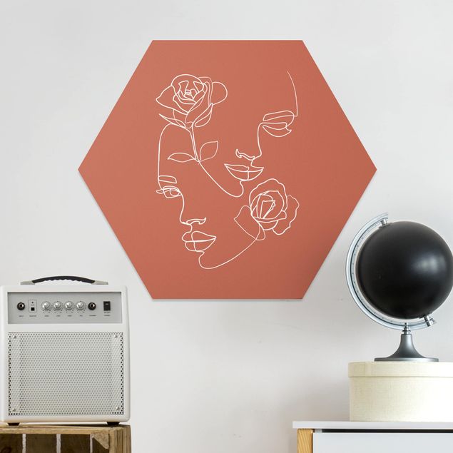 Decoración en la cocina Line Art Faces Women Roses Copper