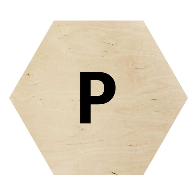 Hexagon Bild Holz - Buchstabe Weiß P