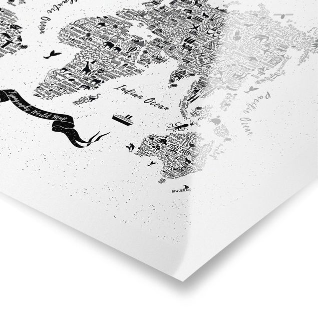 Cuadros Typography World Map White