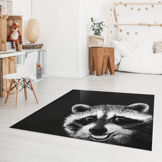 Alfombras modernas Illustration Racoon Black and White Painting